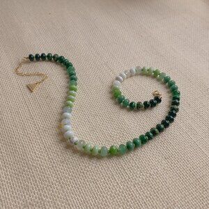 Anthropologie Serefina Green Gemstone Rondelle Beaded Gradient Collar Necklace